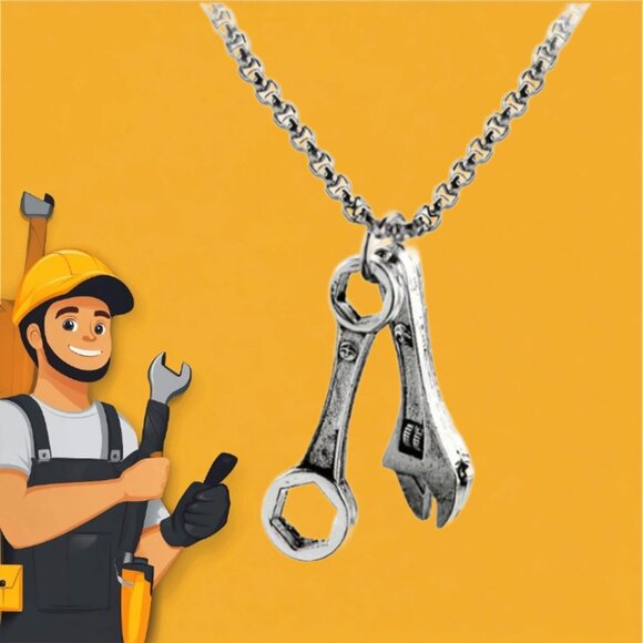 Men's Steel Necklace Construction Mechanic TOOLS Wrench - Picture 1 of 5